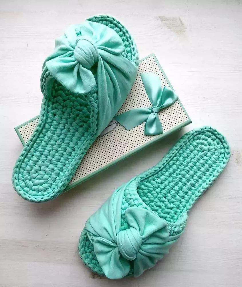 钩拖鞋边上编织教程,布条钩织拖鞋的全过程