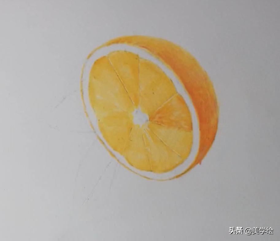 彩铅小橘子,橘子的水溶彩铅上色