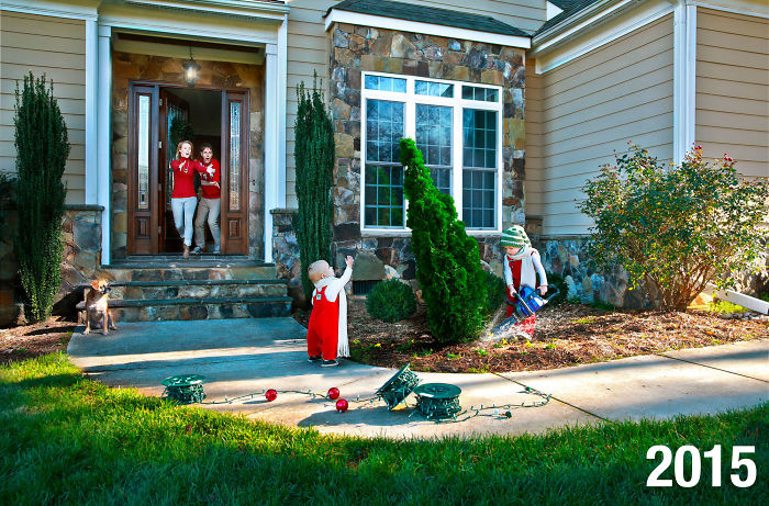 美国一家人每年圣诞拍一张另类合影，当孩子们长大画面越来越疯狂