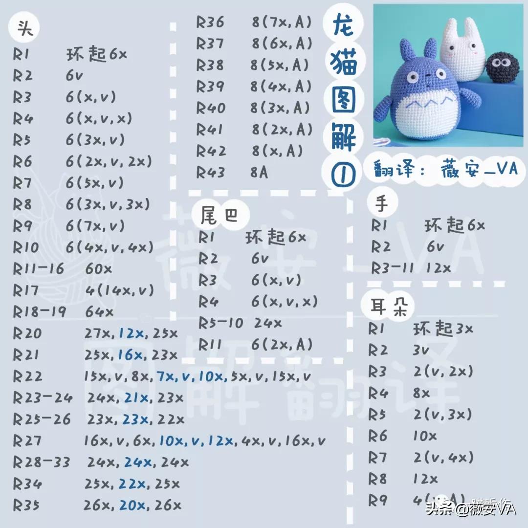 钩针迷你玩偶龙猫图解,钩针龙猫叶子