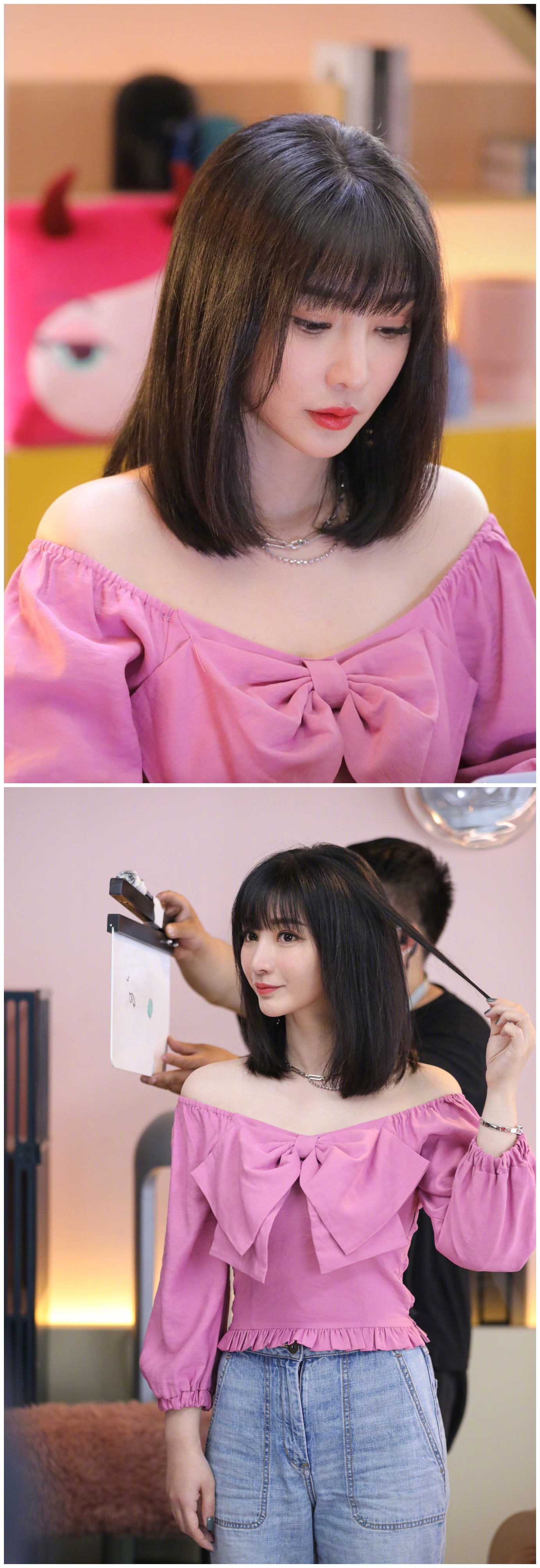 论发型的重要性，柳岩换波波头减龄20岁，流苏裙大秀“葫芦腰”