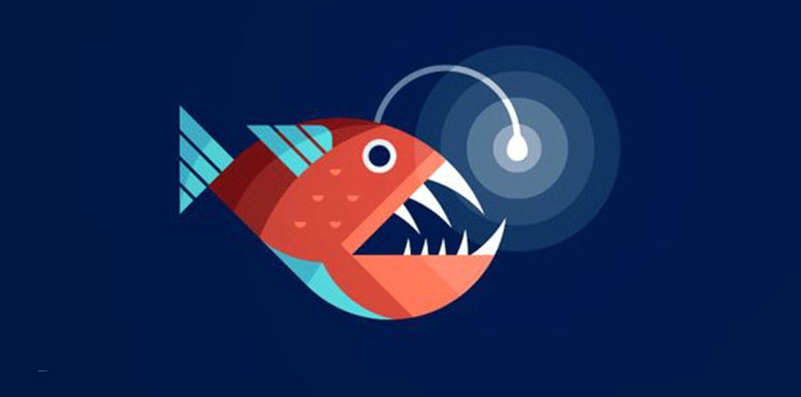 大嘴灯笼鱼儿童画,灯笼鱼折纸儿童画