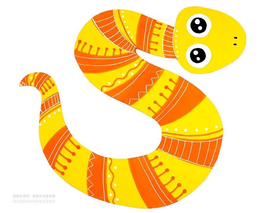 卡纸拼贴画小蛇,儿童画教程创意植物