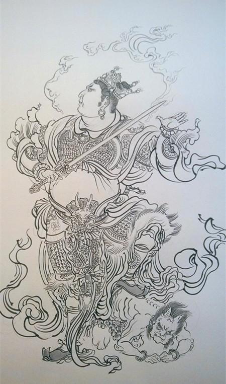 李云中四大天王白描高清图片,唐代佛造像素描