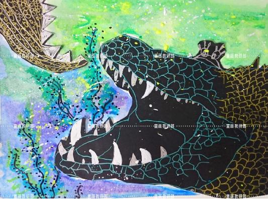 爱吃糖果的鳄鱼创意儿童画,创意儿童画鳄鱼宝宝爱洗澡