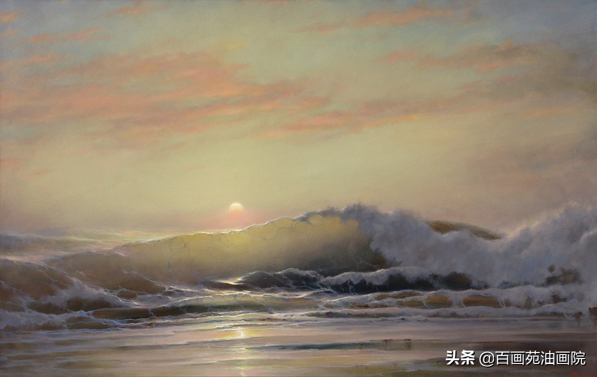 油画夕阳下大海,油画如何画大海