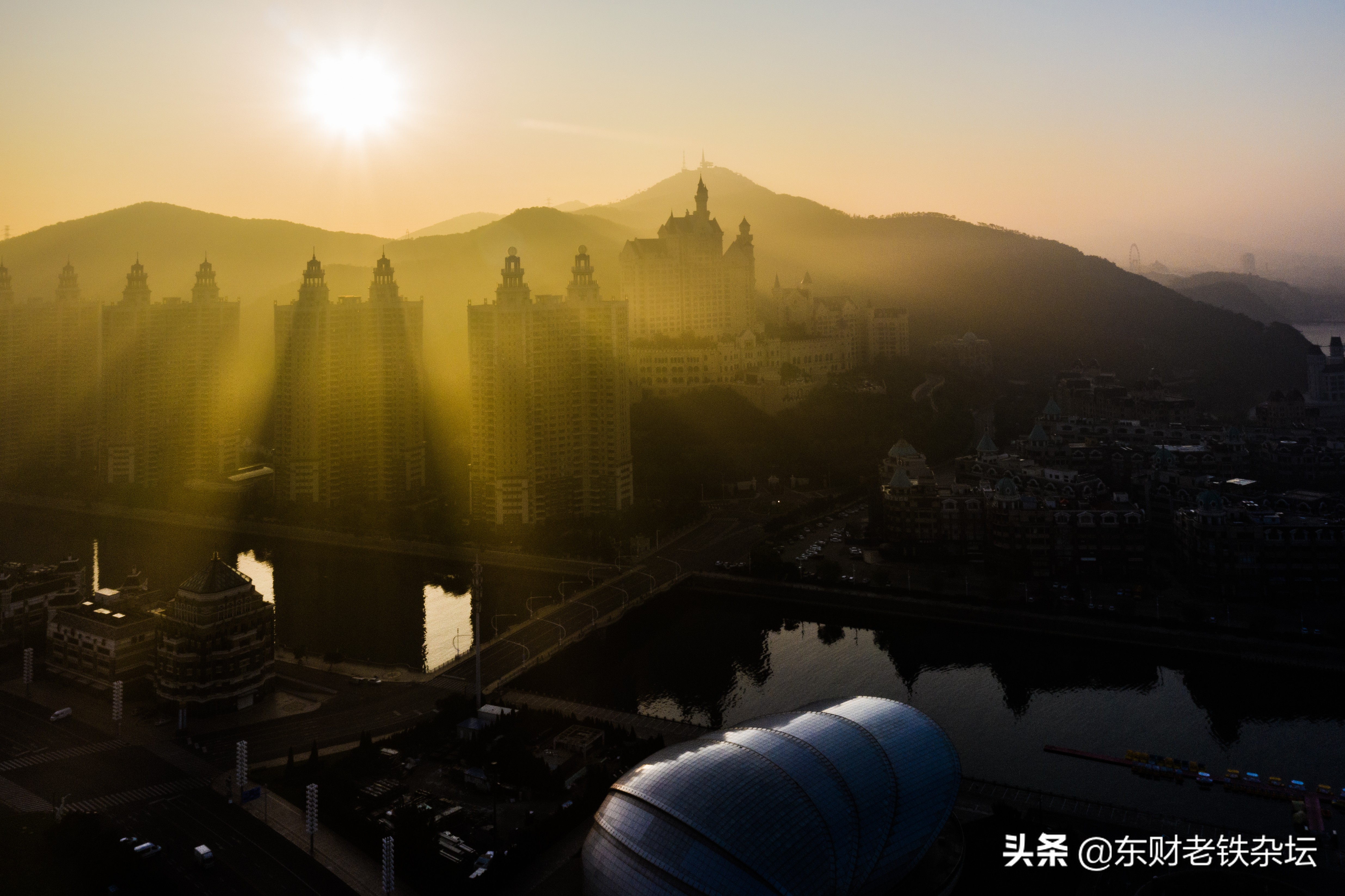 大连星海广场喷泉夜景航拍超清,航拍大连星海广场高清视频