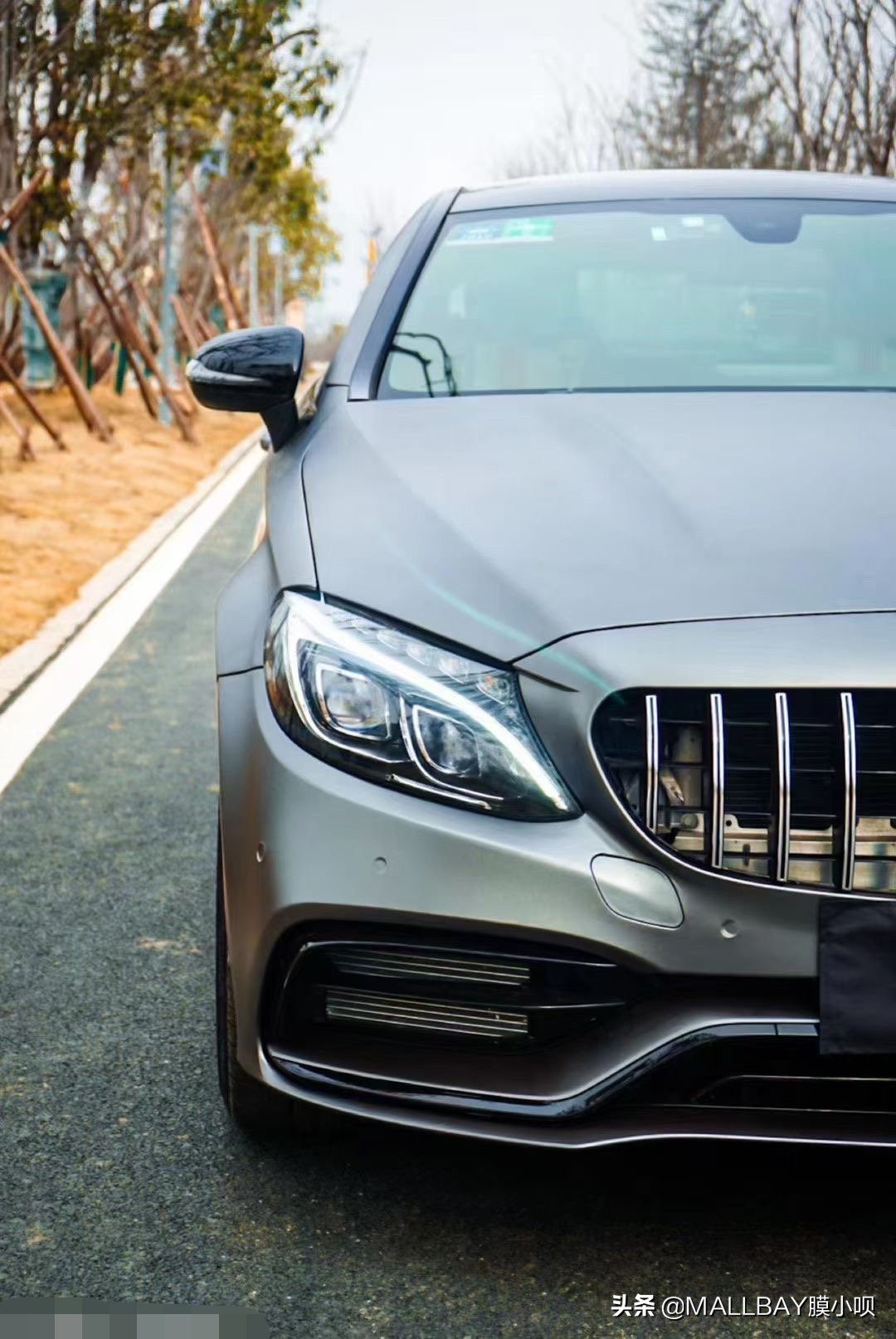 奔驰c63改色前杠教学,21款奔驰c改c63液态灰