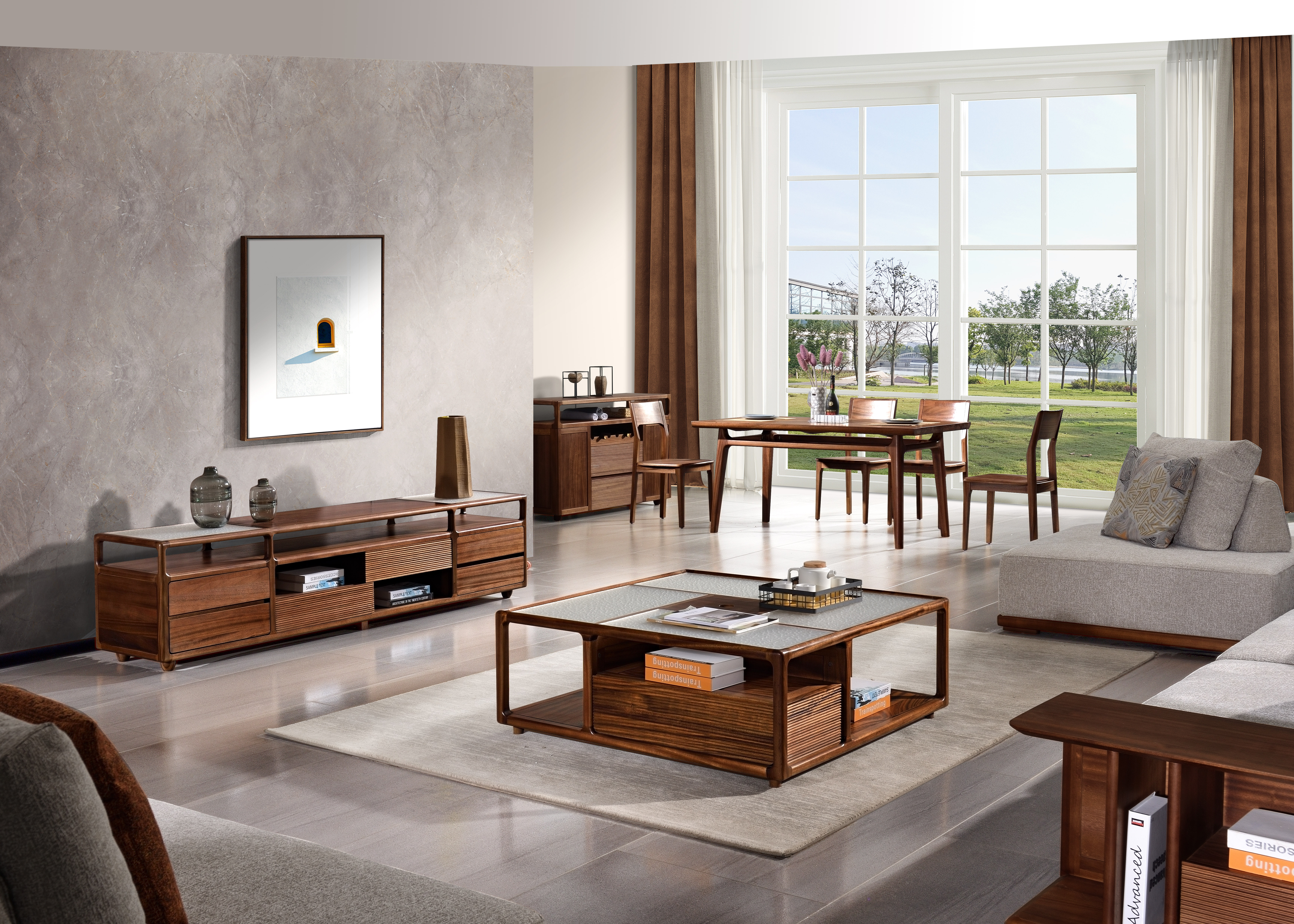 现代风格胡桃楸木家具,胡桃木现代新中式家具图片