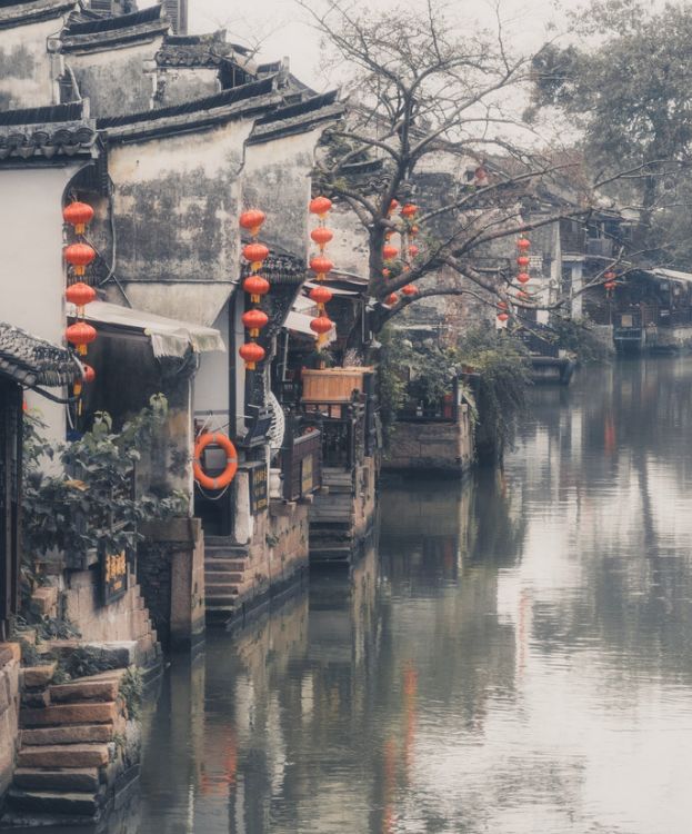 古镇水墨风景,水墨画古镇风景