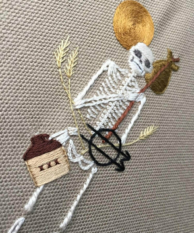 刺绣半袖骷髅,牛仔刺绣骷髅