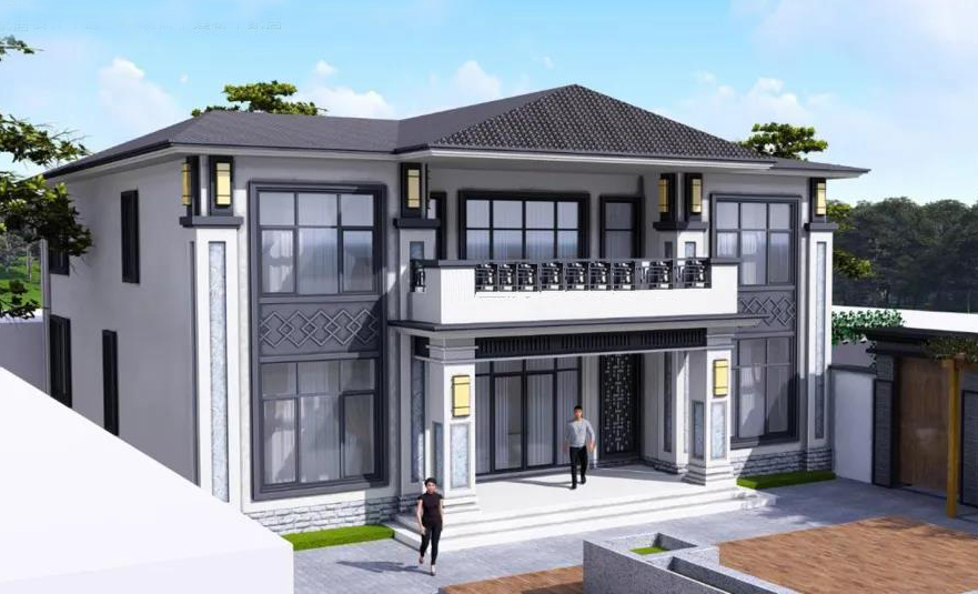 12x8米两层半现代风格别墅,12米18米带小院的二层别墅效果图