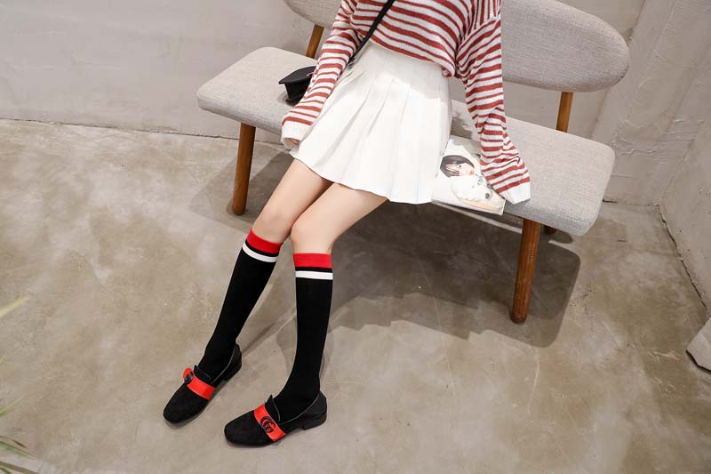 无骨过膝袜女秋冬季日系长筒袜,小腿袜女ins潮黑色蝴蝶结装饰