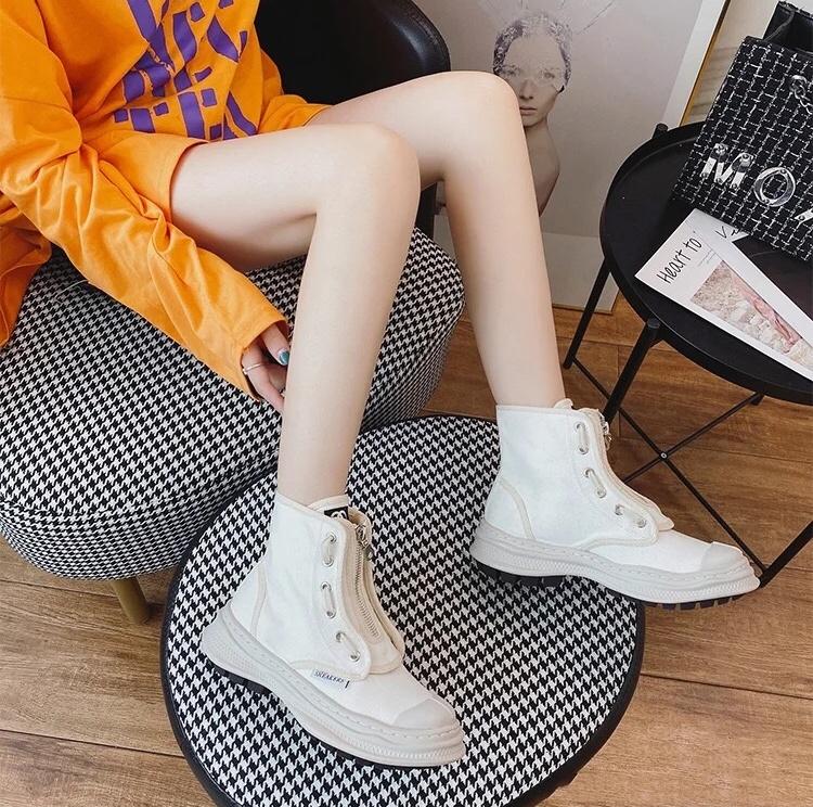 超好看又有少女心的高帮帆布鞋 (秋冬彩色帆布鞋穿搭女2021高级感)