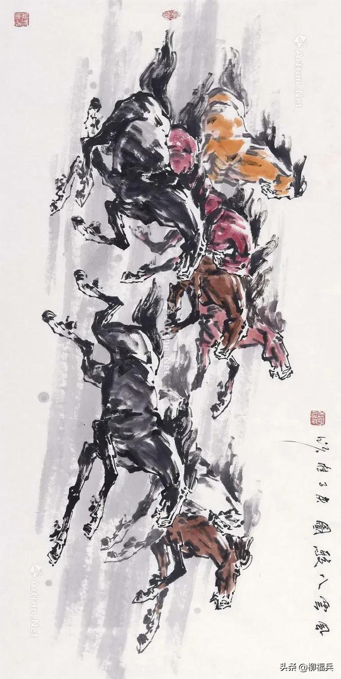 国画《八骏图》作品题款,名家精品国画八骏图欣赏