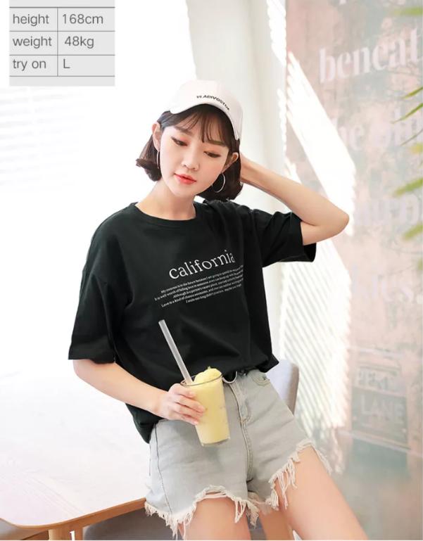 新款韩版印花宽松纯棉女t恤,夏季新款大码女装印花t恤