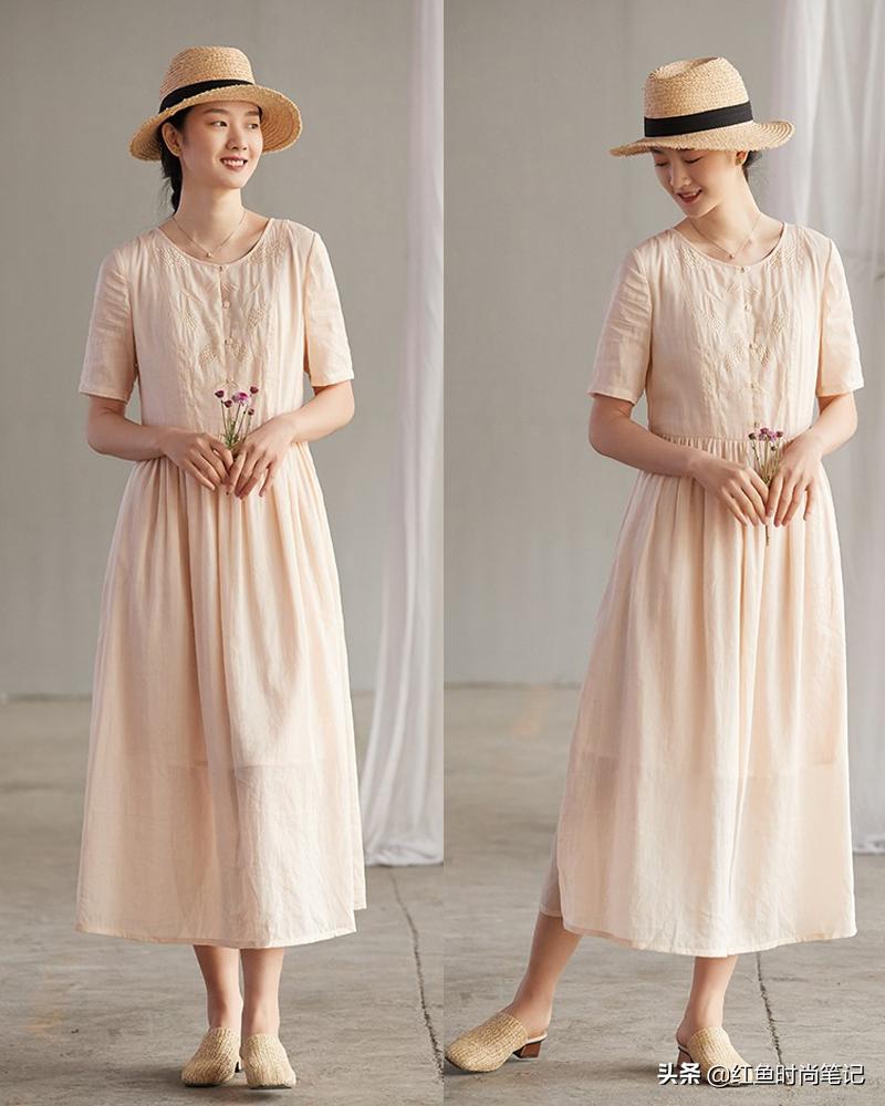 做一个内心淡然而纯净的女人，这10套简单舒服的棉麻风裙子，漂亮