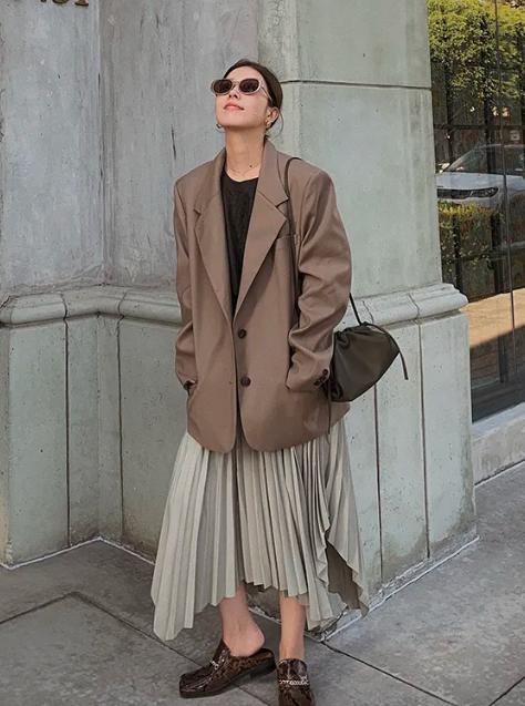 西装配裙子的穿搭秋冬,西装配长西装裙子高级感穿搭