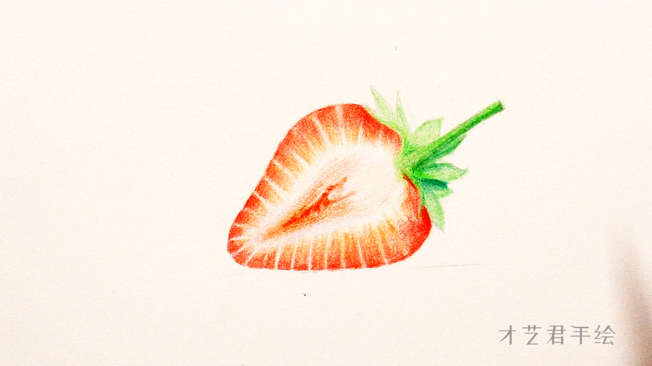 草莓叶子彩铅图片简笔画,彩铅草莓素描画视频教程