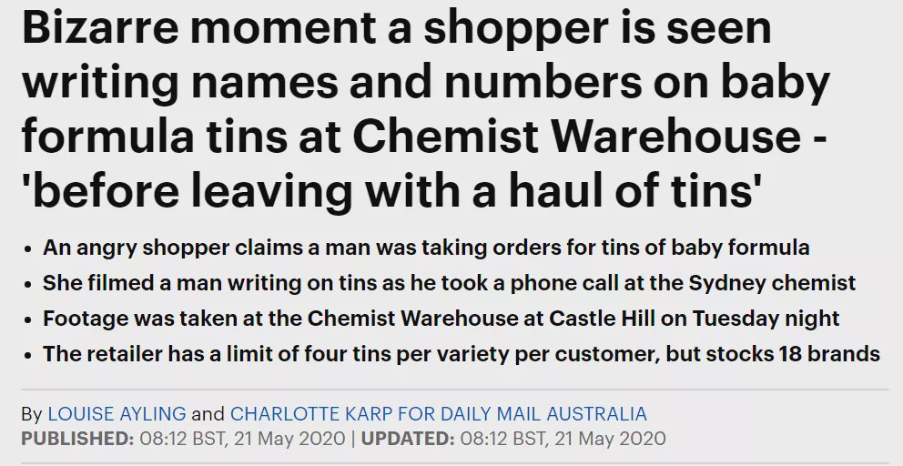 悉尼女愤怒曝光，称华人代购在药店内视频接单，购买大量奶粉