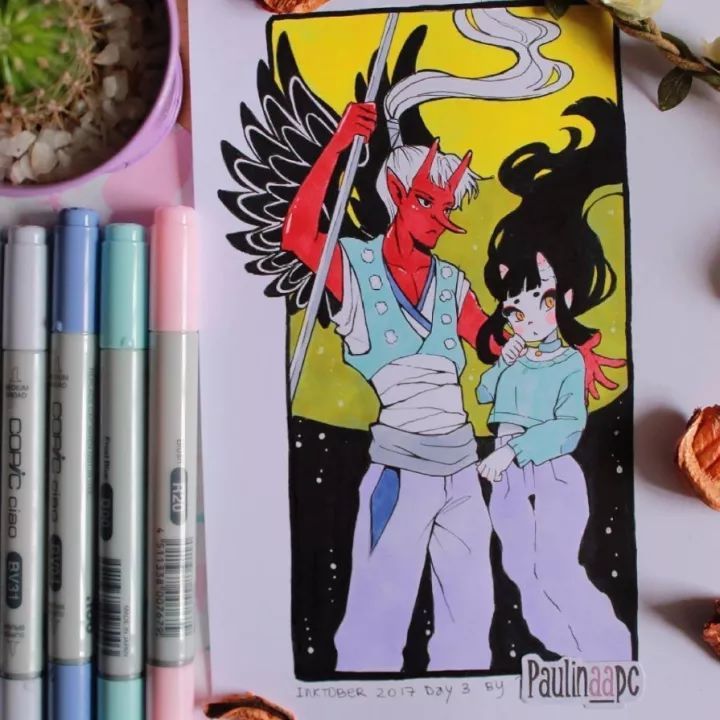 马克笔插画我是小妖怪,马克笔手绘插画清新