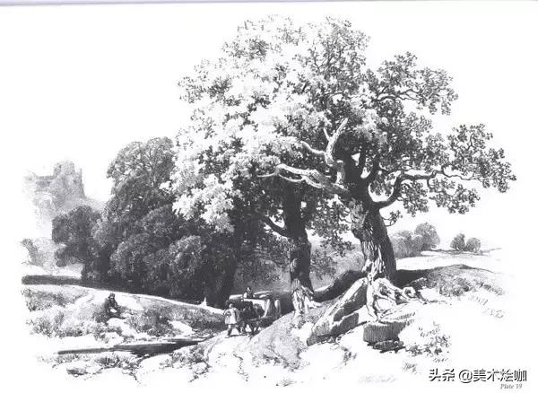 素描风景临摹高清大图简单范本,有山有水有倒影的素描风景图