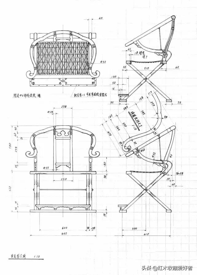 中国传统家具手绘三视图,古典家具设计图纸