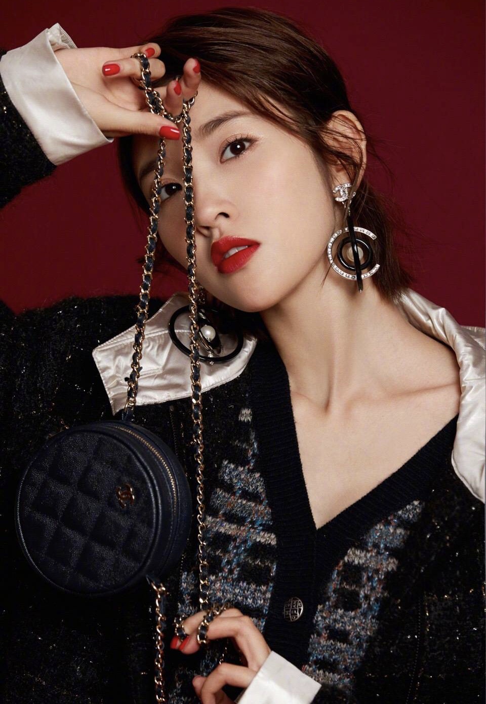 耳饰气质高级感唐艺昕,唐艺昕同款紫色黄色耳环