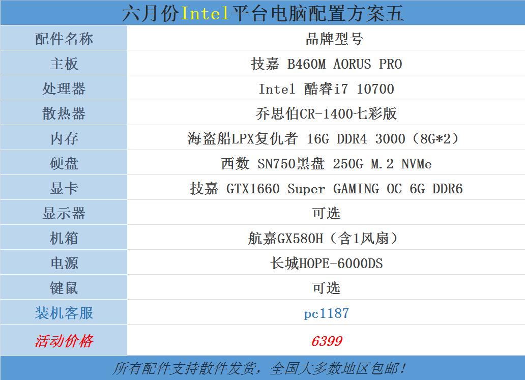 2020年6月电脑配件报价,2020年6月电脑配置推荐4000以内