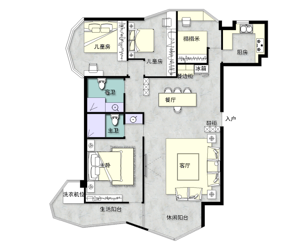 大卧室改两房独立空间,卧室一体改2房