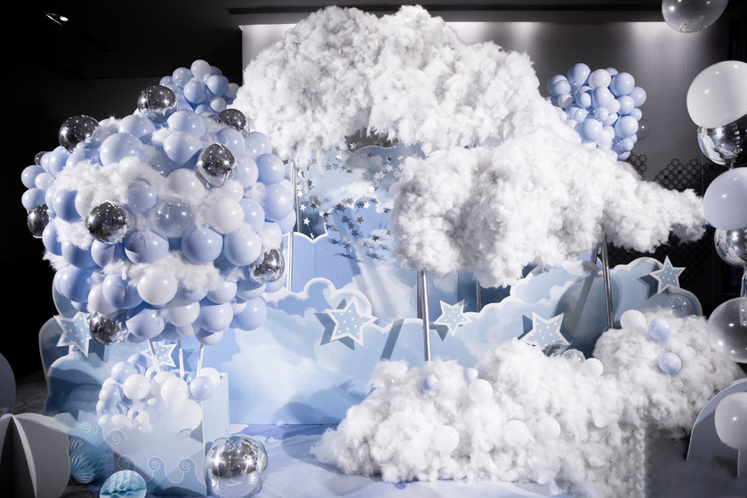 白色气球生日宴布置,白色气球生日派对布置