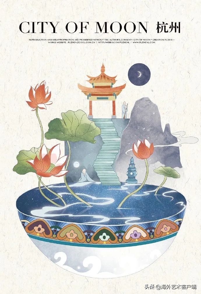 古风中国风意境山水插画,中国传统风景水墨风插画