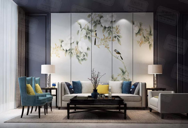 如鱼得水背景墙效果图加钛金条,如鱼得水哑光背景墙