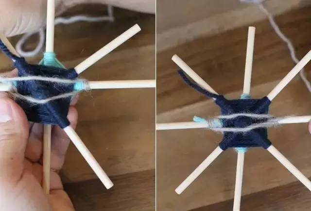 她用牙签搭了个十字，缠上几根毛线，竟也可以美成这样