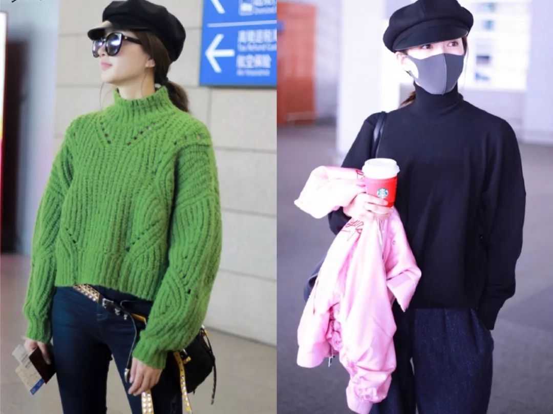 江疏影穿搭日常,照片中的江疏影身穿拼接格子衬衫