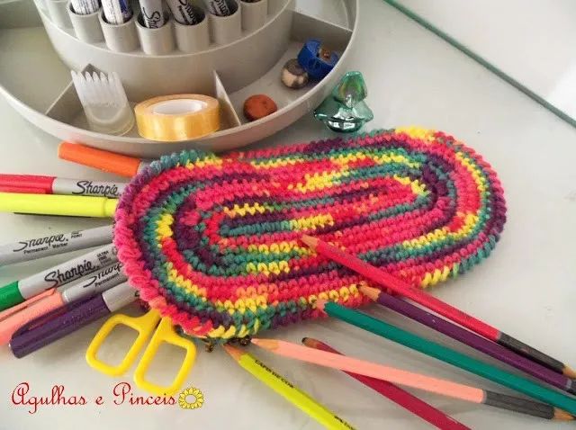 笔收纳袋小布袋,毛线钩笔袋的编织教程