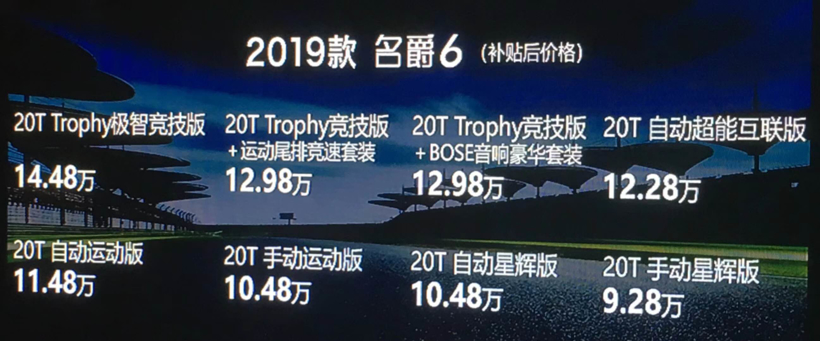 2019款名爵620t自动运动版价位,名爵6第三代1.5t手动报价