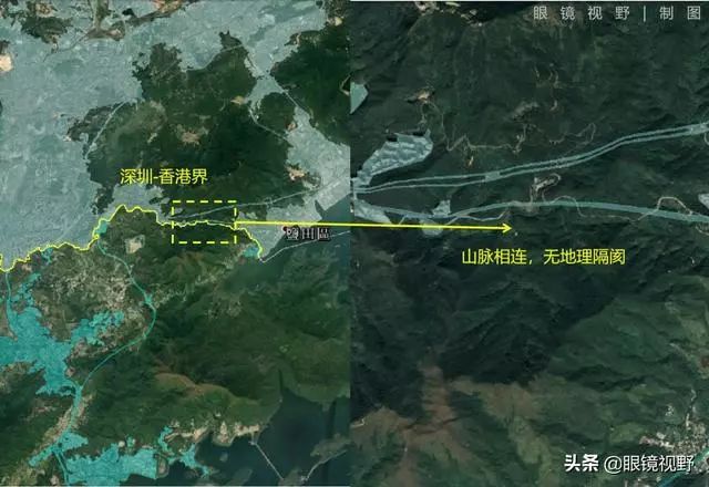 香港和深圳鸟瞰图,从太空看城市