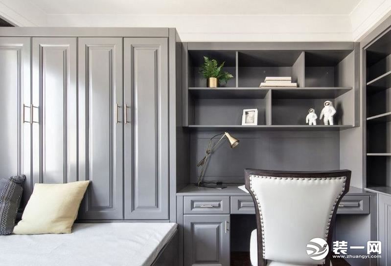 衣柜书柜一体的组合设计效果图,主卧梳妆台床头柜和衣柜组合