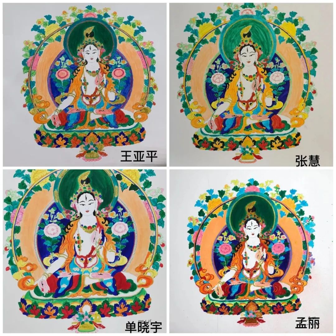 黑金白度母手绘唐卡,手绘白度母唐卡