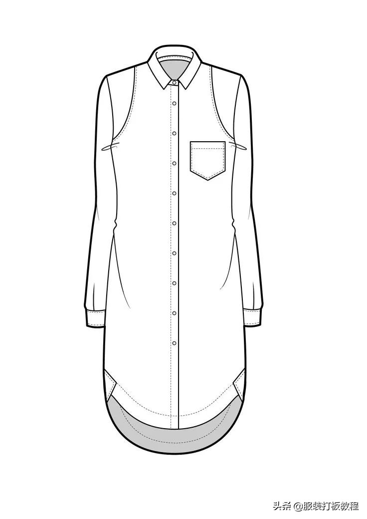 长袖衬衫裁剪教程来了,简单衬衫制版图