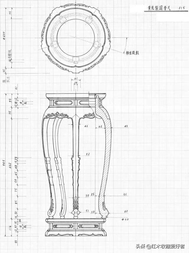 中国传统家具手绘三视图,古典家具设计图纸
