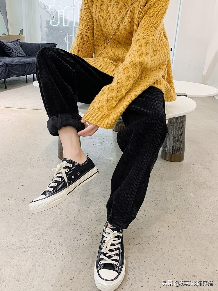 雪尼尔束脚裤正品女冬季加绒,雪尼尔休闲裤灯芯绒女裤