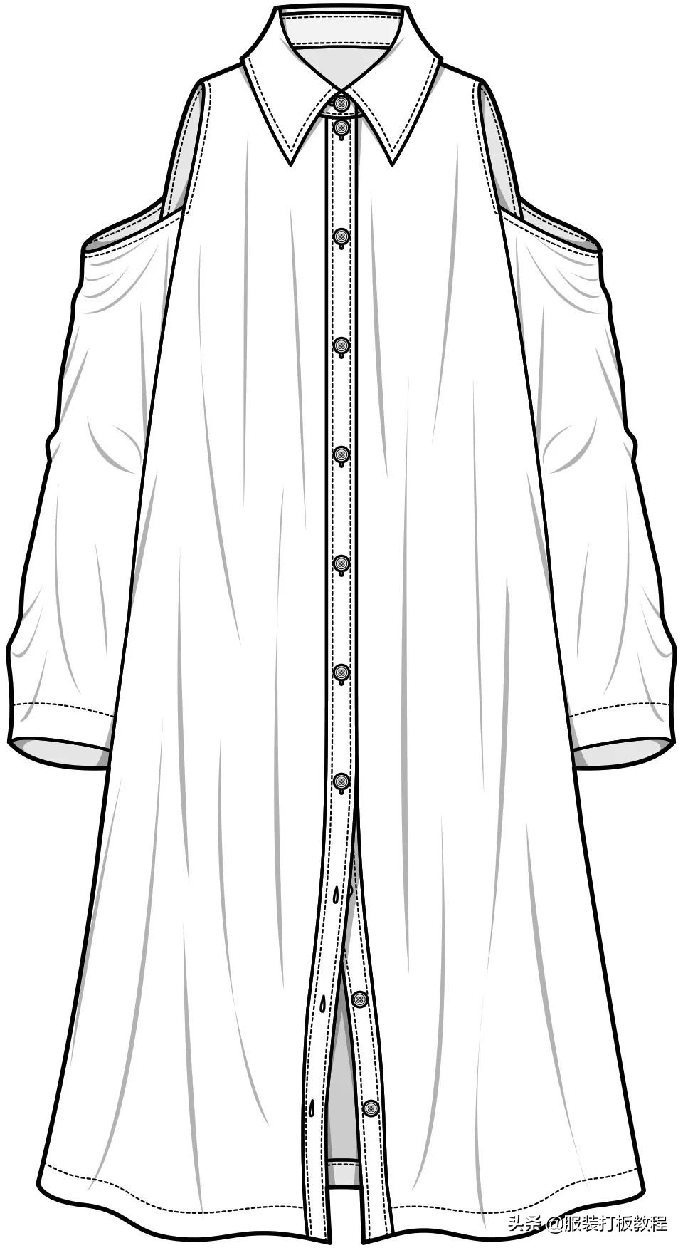 长袖衬衫裁剪教程来了,简单衬衫制版图
