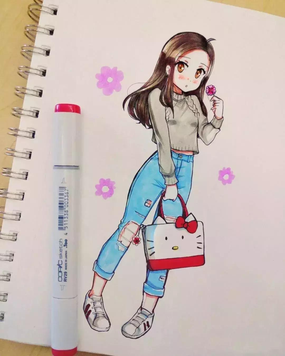 可爱动漫人物手绘马克笔,马克笔好看的动漫人物