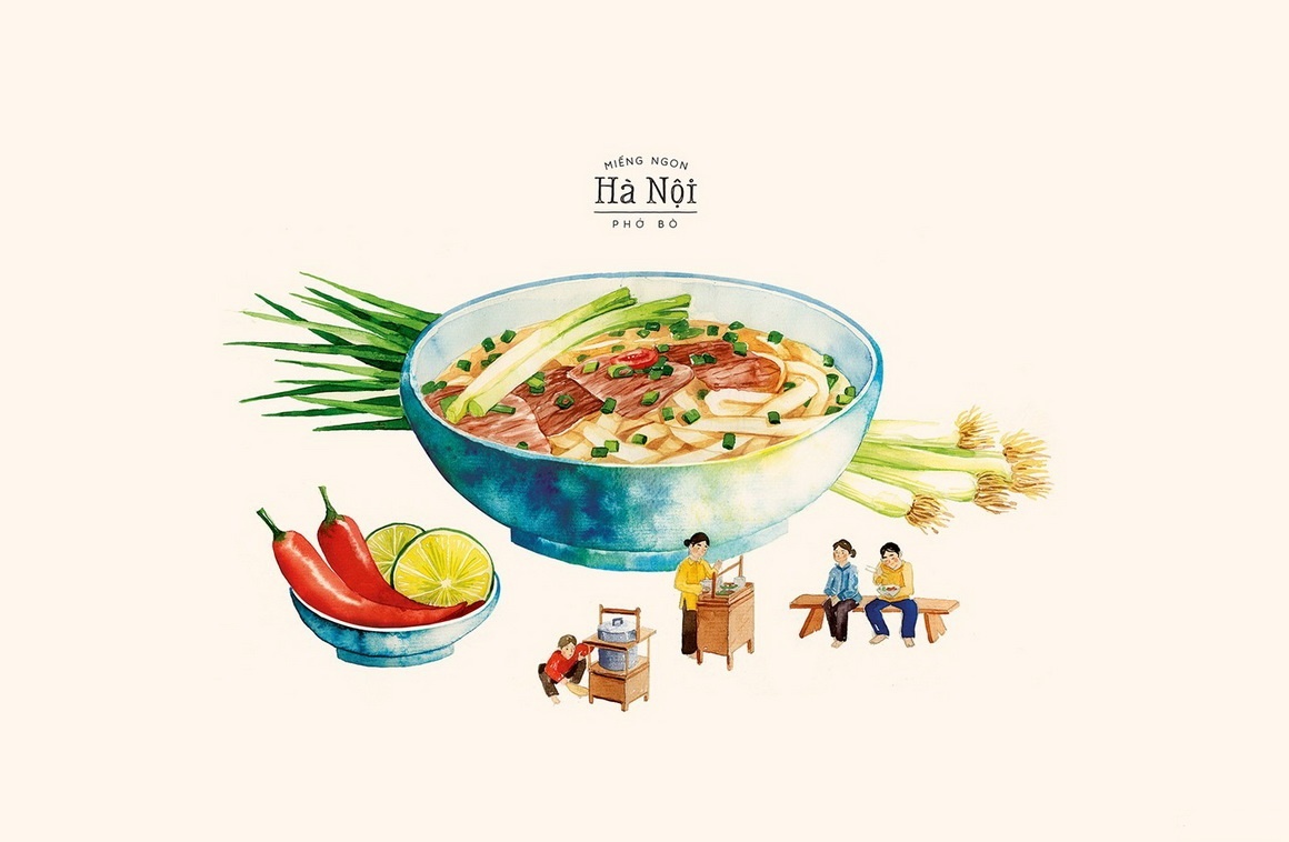 越南插画师带来河内七大美食：越南粉、烤肉米线，有些还源于中国