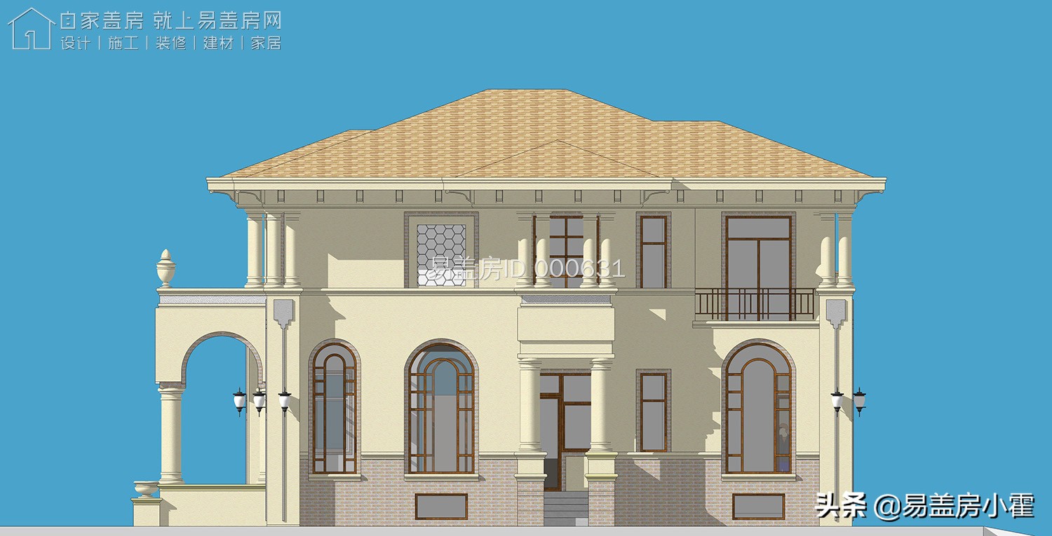 农村自建房2层欧式别墅设计,面宽10米欧式风格二层小别墅