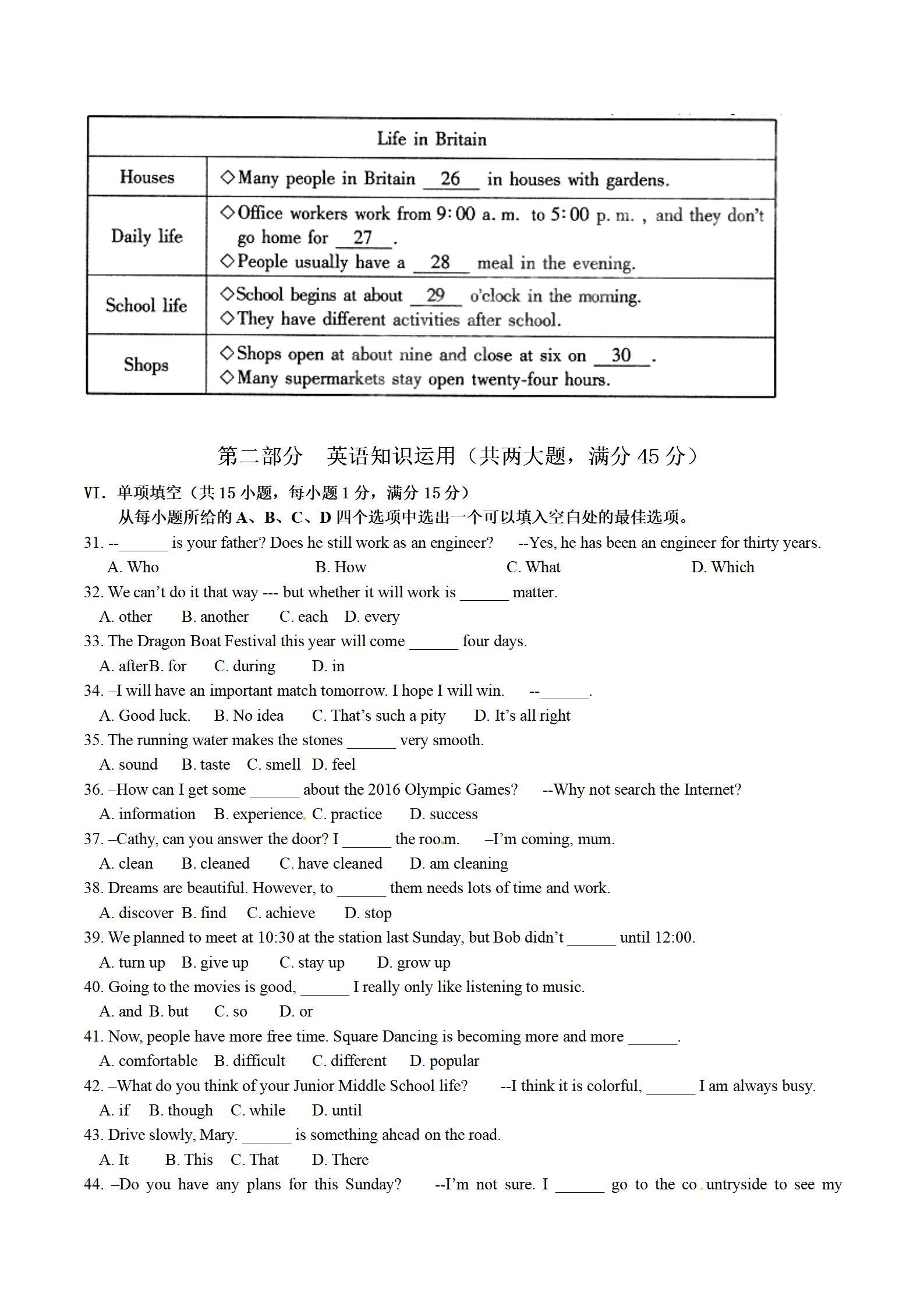 2020年安徽中考英语真题及答案,2015年长春英语中考真题试卷