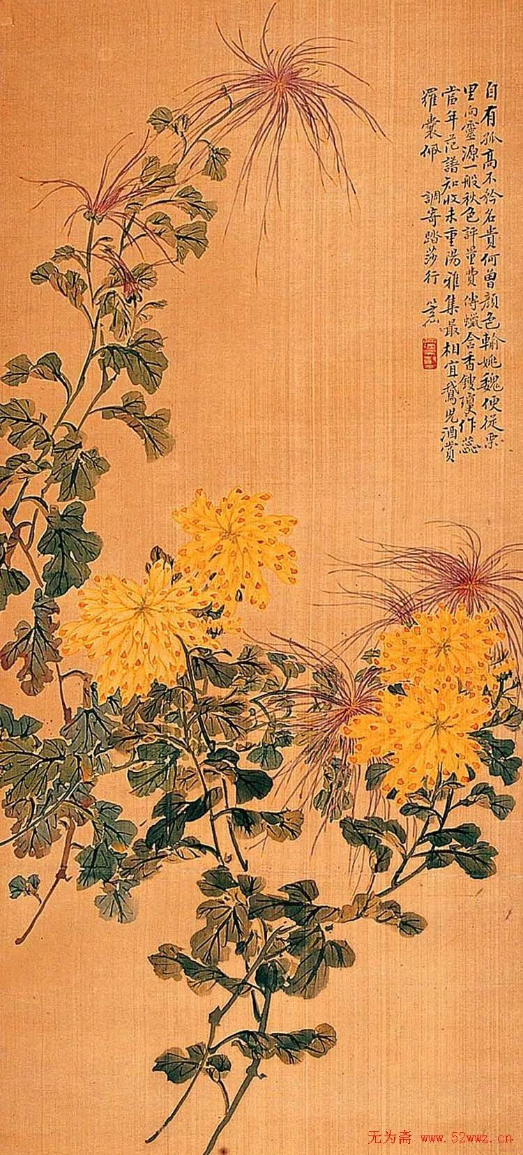 国画写意菊花精品100幅,吴昌硕的写意菊花高雅古朴之大美