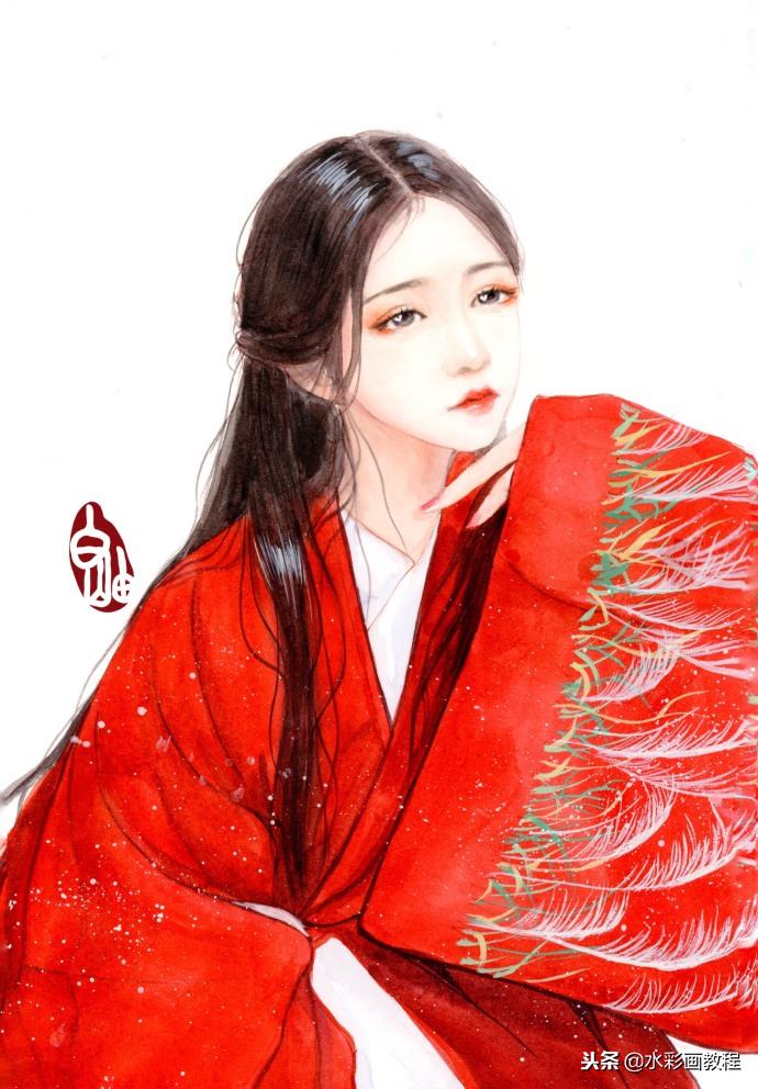 抖音自制古风手绘插画,彩铅插画手绘中国古风